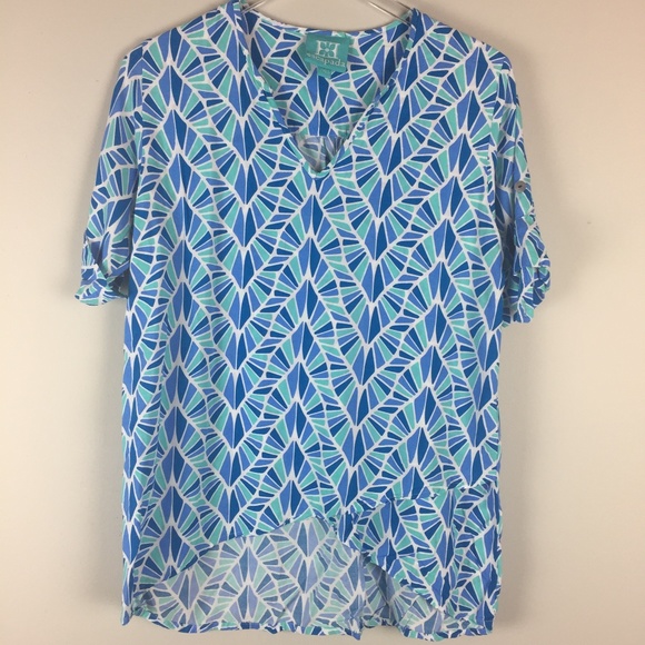 Escapada | Blue Patterned Mosaic Crossover Vacation Tunic - Picture 1 of 6